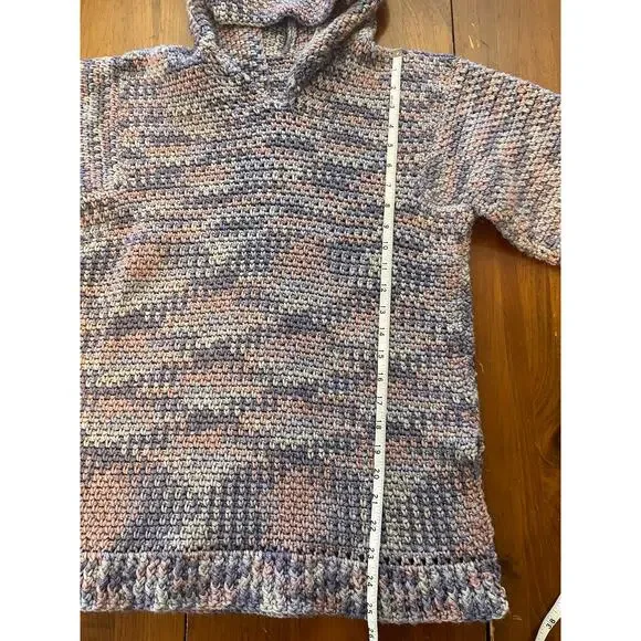 Handmade Knit Sweater Hooded Granite Stitch Purple and Pink Estimated Size L - Picture 6 of 8